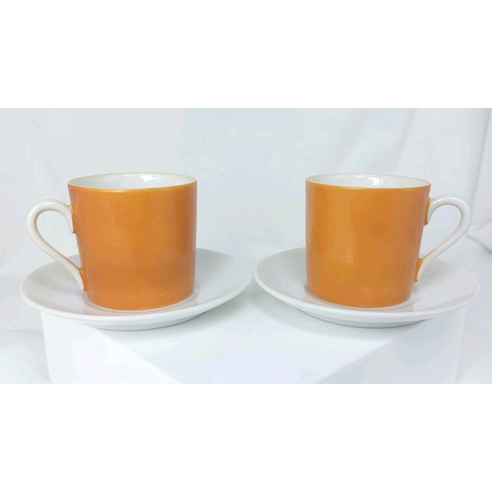Vtg OMC Japan Espresso Demitasse Cup Saucer Set Of 2 Orange Porcelain 2.25"